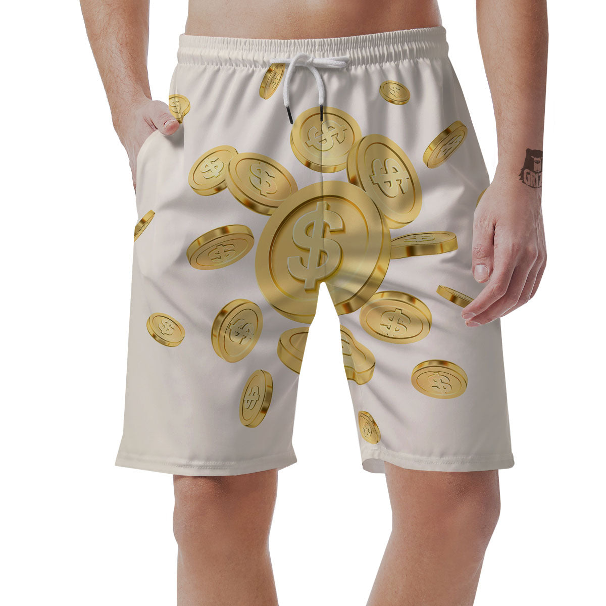 Sign Explosion Golden Dollar Print Men's Shorts-grizzshop