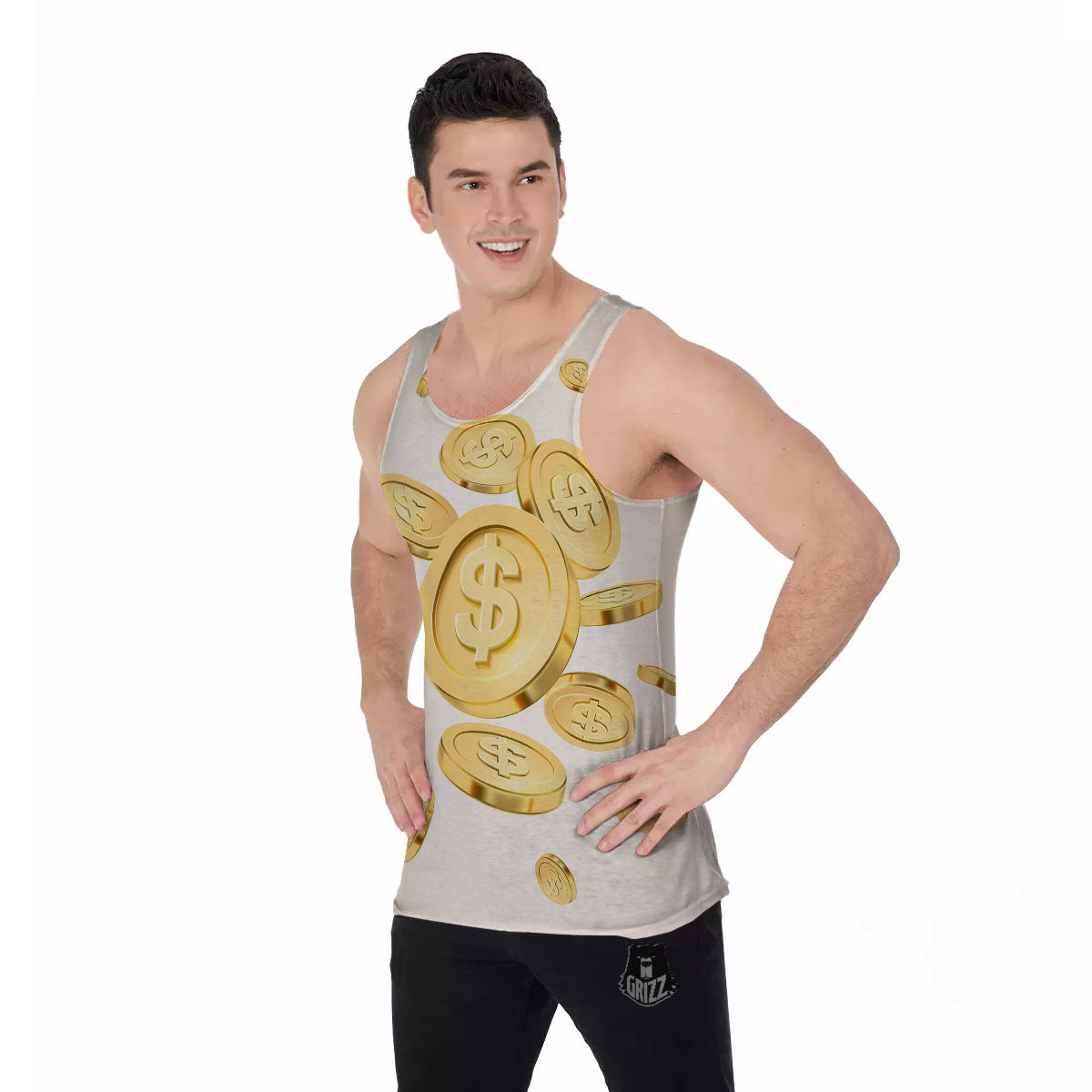 Sign Explosion Golden Dollar Print Men's Tank Top-grizzshop