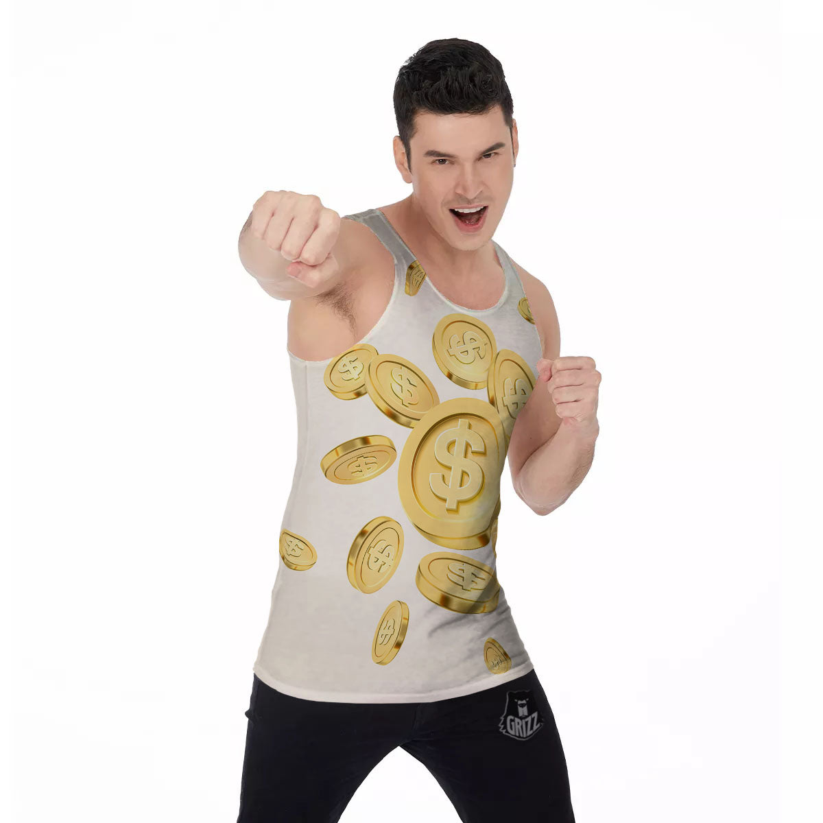 Sign Explosion Golden Dollar Print Men's Tank Top-grizzshop
