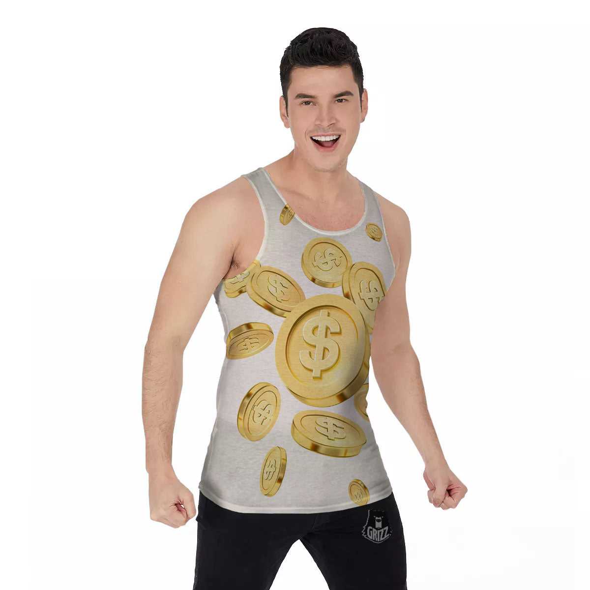 Sign Explosion Golden Dollar Print Men's Tank Top-grizzshop