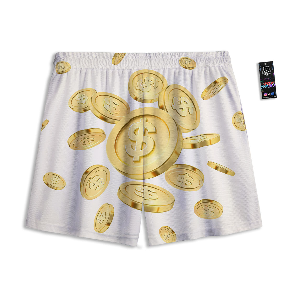 Sign Explosion Golden Dollar Print Mesh Shorts