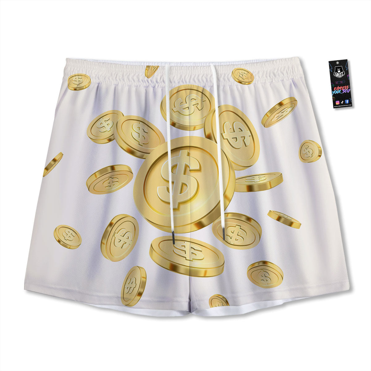 Sign Explosion Golden Dollar Print Mesh Shorts