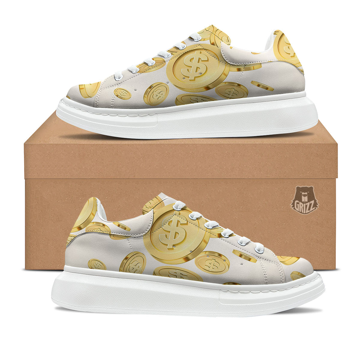 Sign Explosion Golden Dollar Print Platform Shoes-grizzshop