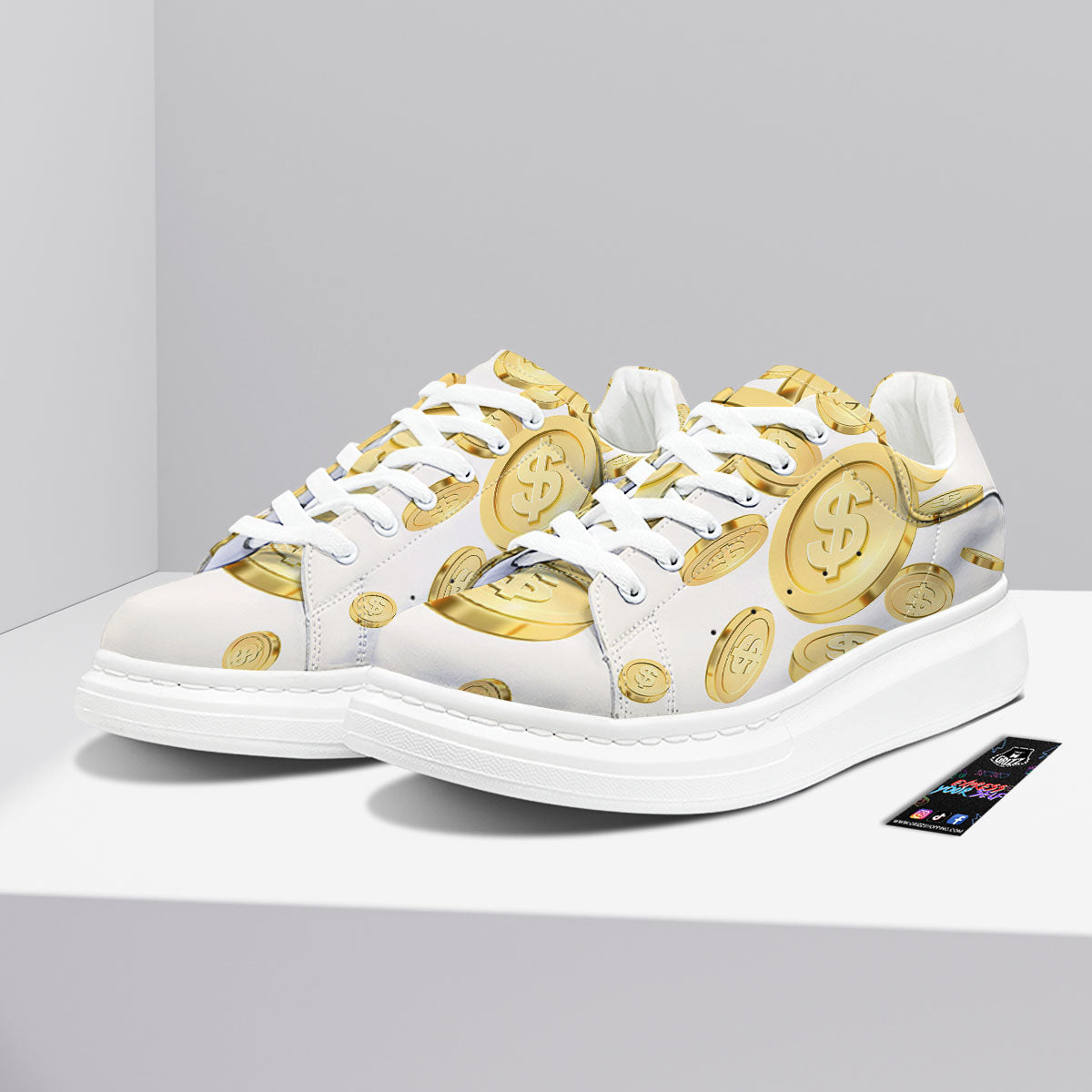 Sign Explosion Golden Dollar Print Platform Shoes-grizzshop