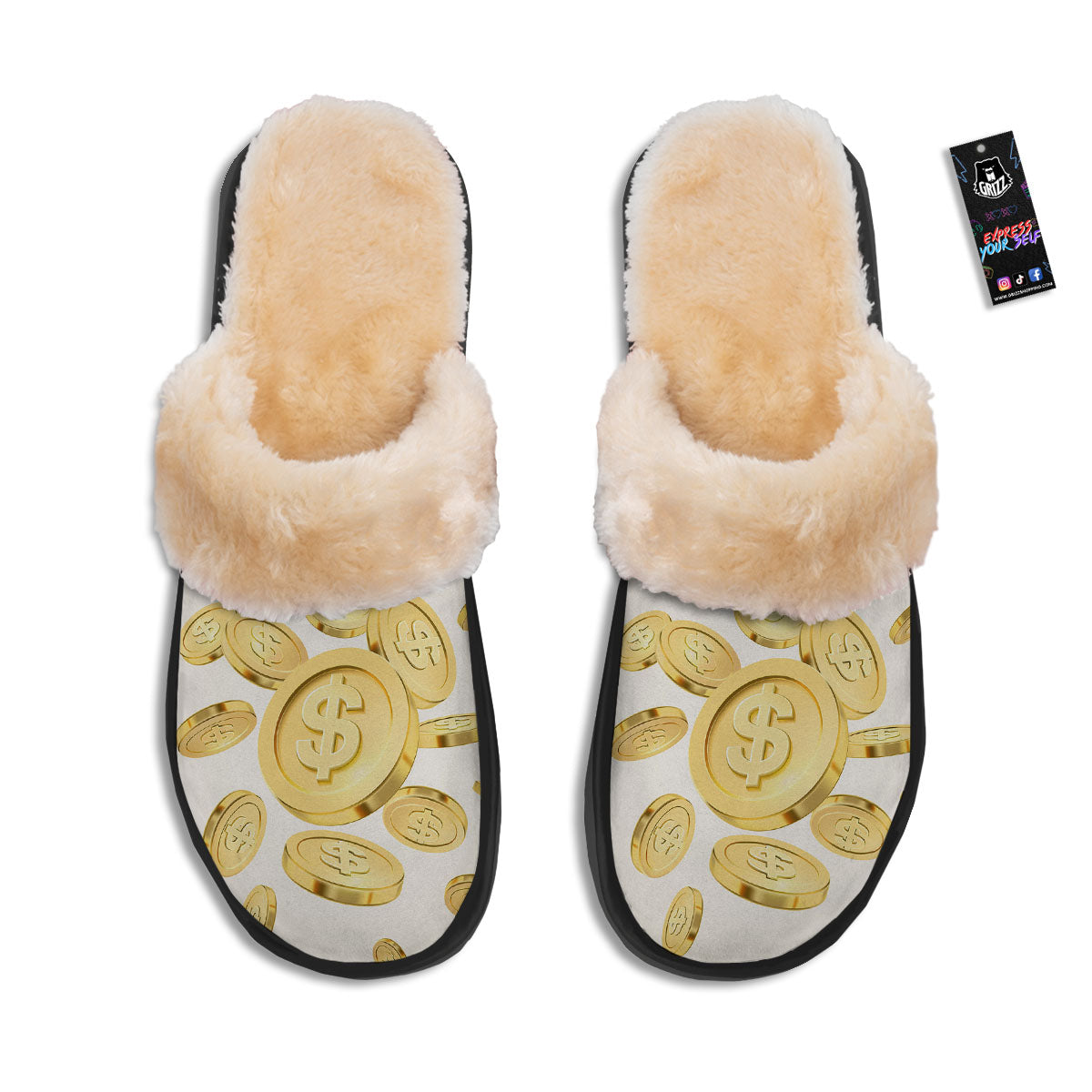Sign Explosion Golden Dollar Print Slippers-grizzshop