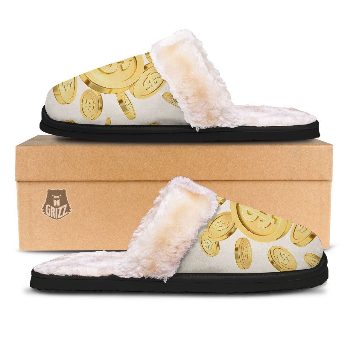 Sign Explosion Golden Dollar Print Slippers-grizzshop