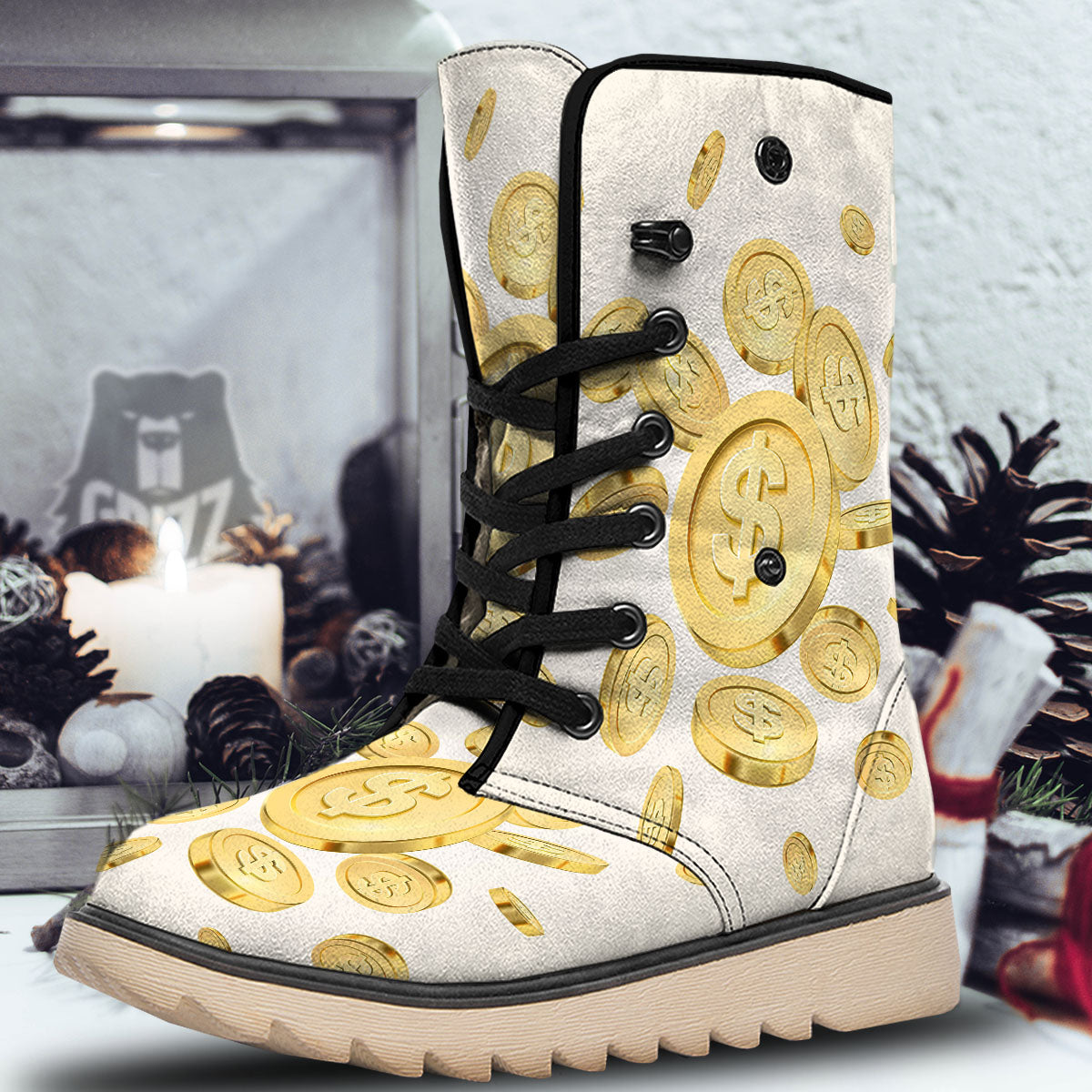 Sign Explosion Golden Dollar Print Snow Boots-grizzshop