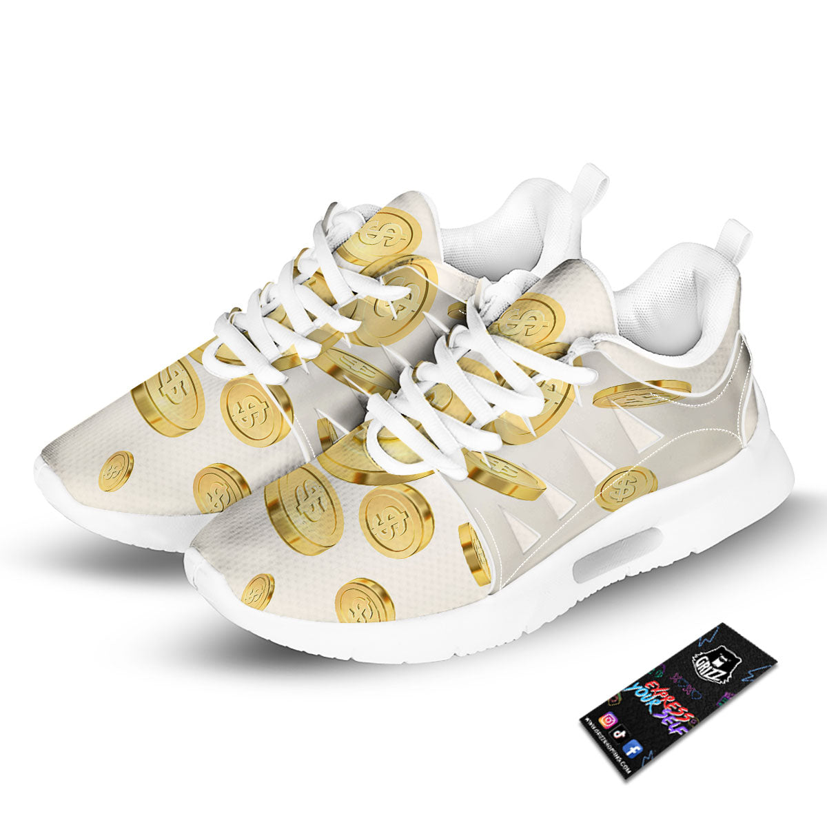 Sign Explosion Golden Dollar Print Tennis Shoes-grizzshop