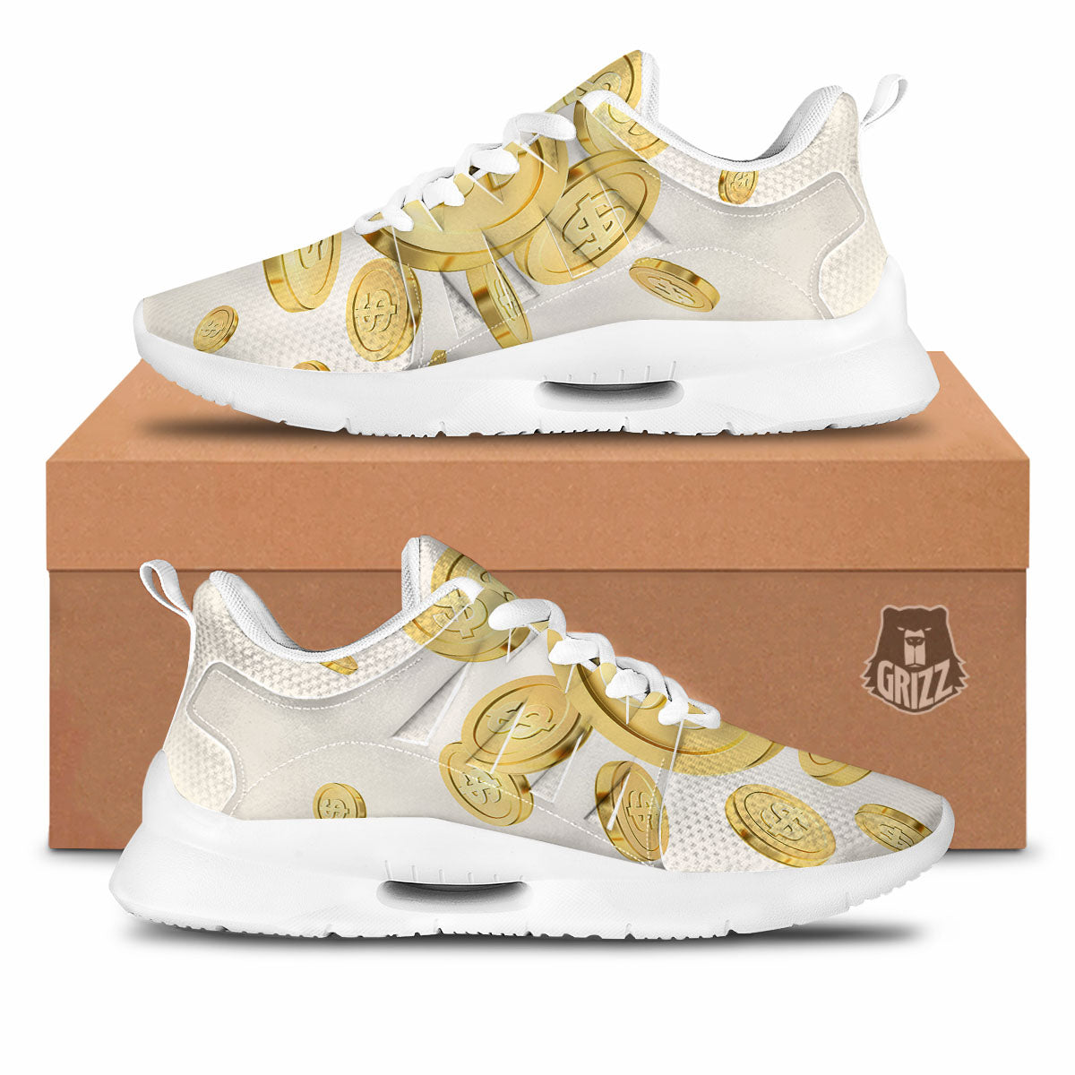 Sign Explosion Golden Dollar Print Tennis Shoes-grizzshop