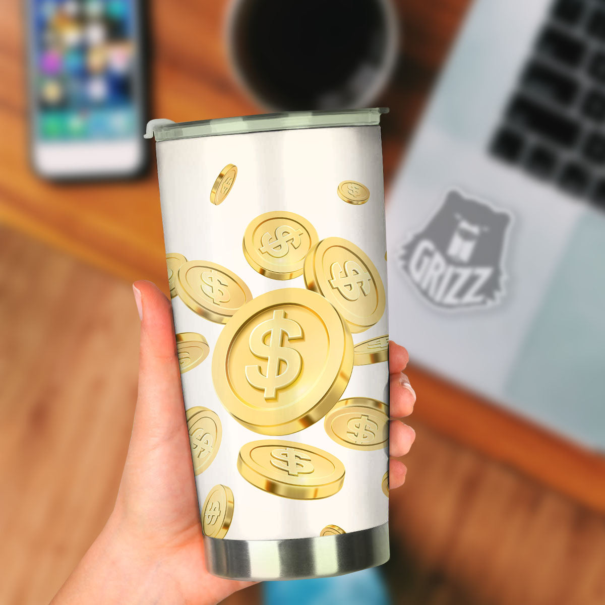 Sign Explosion Golden Dollar Print Tumbler-grizzshop