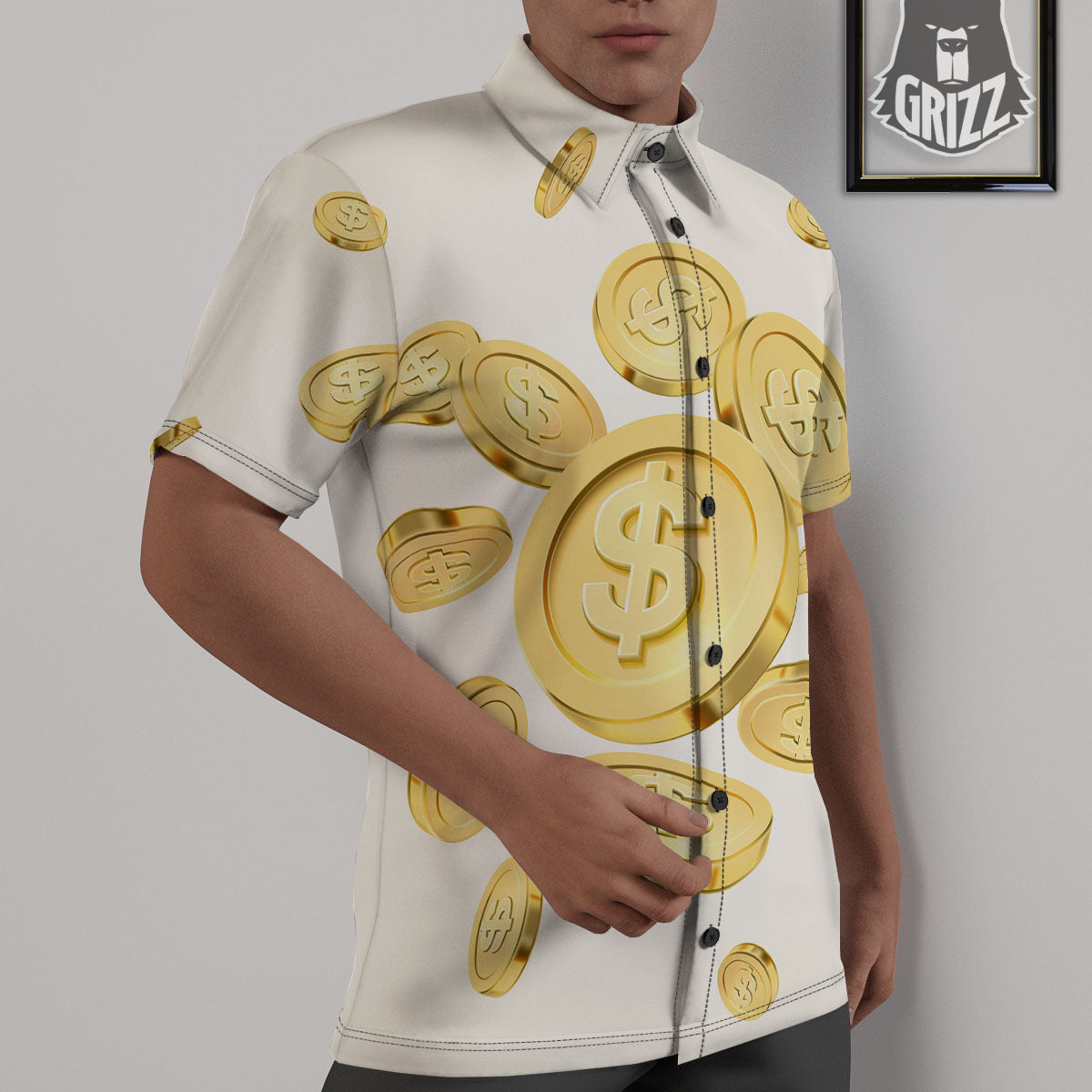 Sign Explosion Golden Dollar Print Untucked Shirts-grizzshop