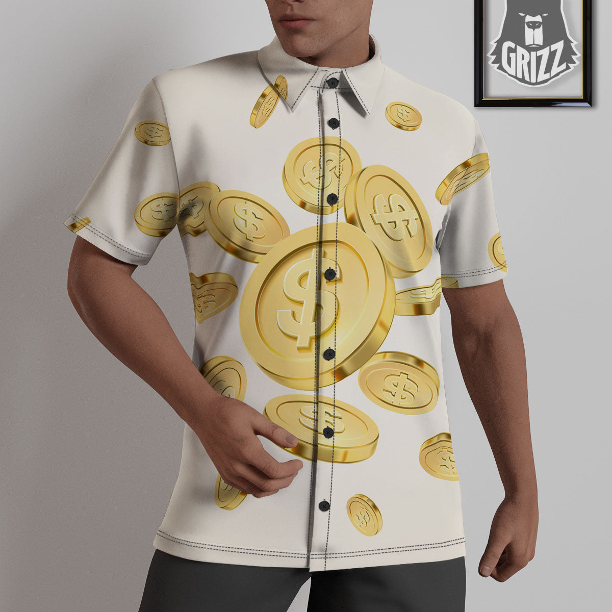 Sign Explosion Golden Dollar Print Untucked Shirts-grizzshop
