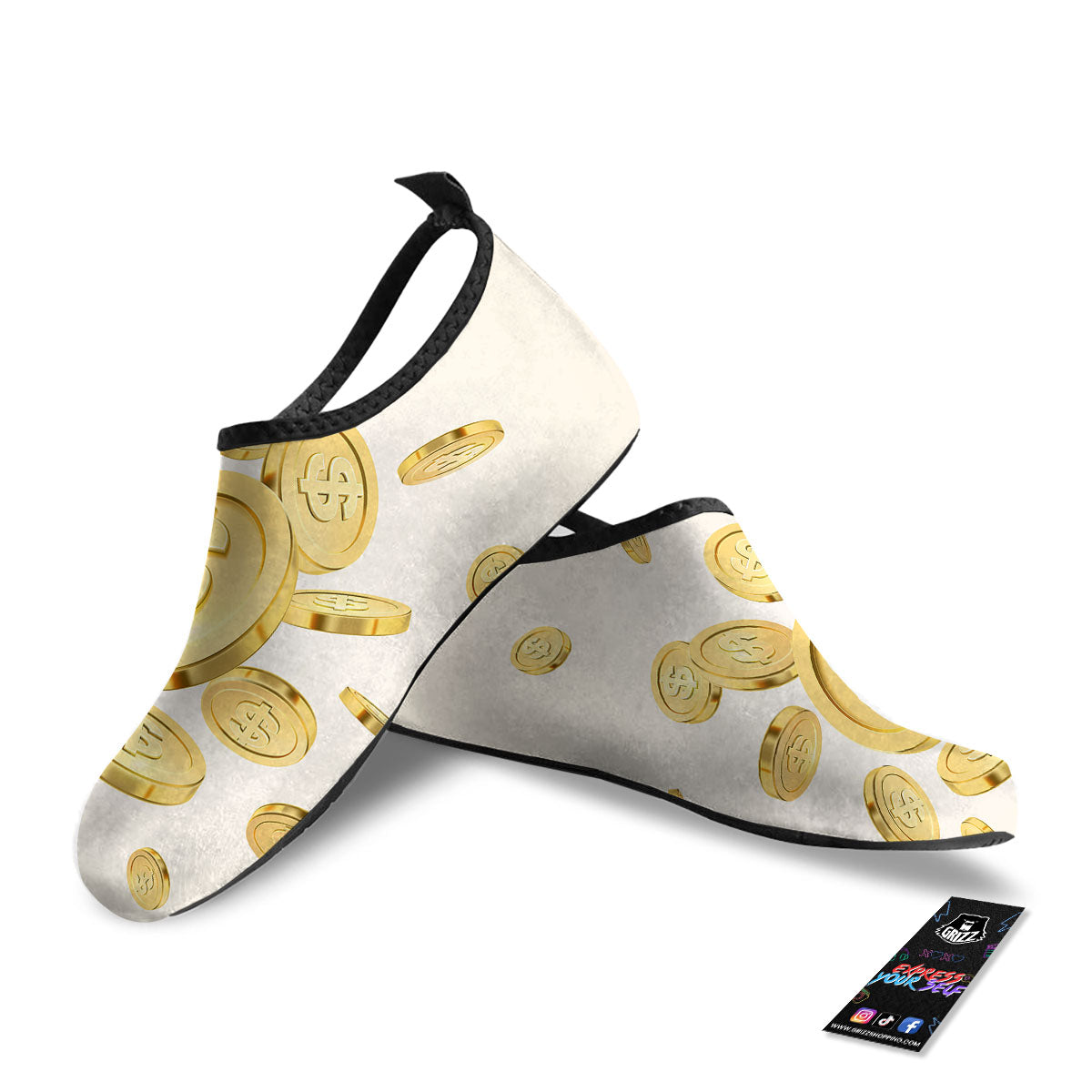 Sign Explosion Golden Dollar Print Water Shoes-grizzshop