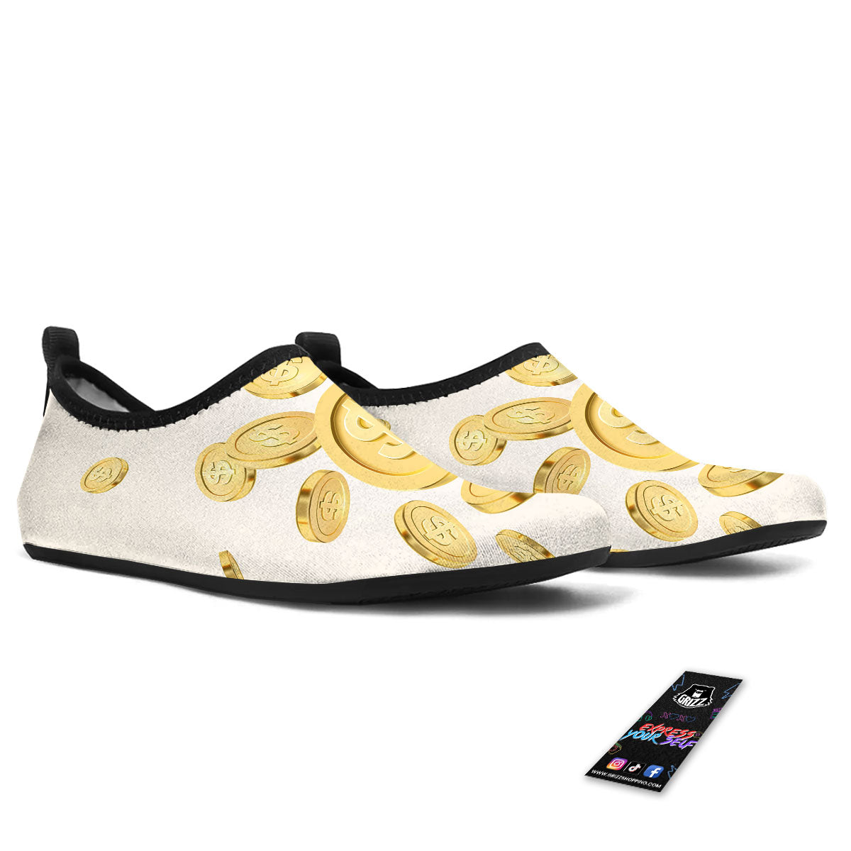 Sign Explosion Golden Dollar Print Water Shoes-grizzshop