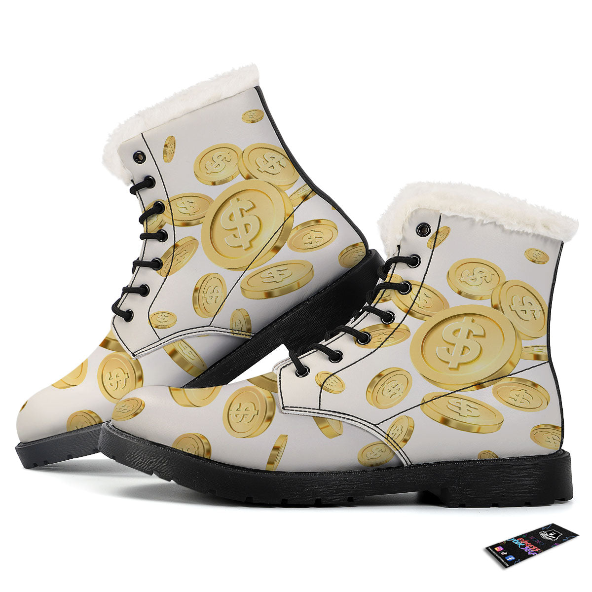 Sign Explosion Golden Dollar Print Winter Boots-grizzshop
