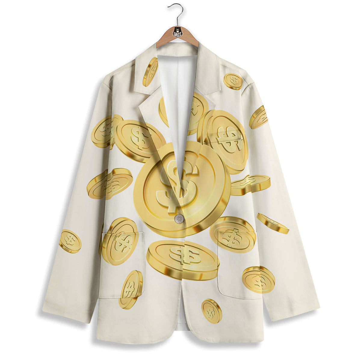 Sign Explosion Golden Dollar Print Women's Blazer-grizzshop