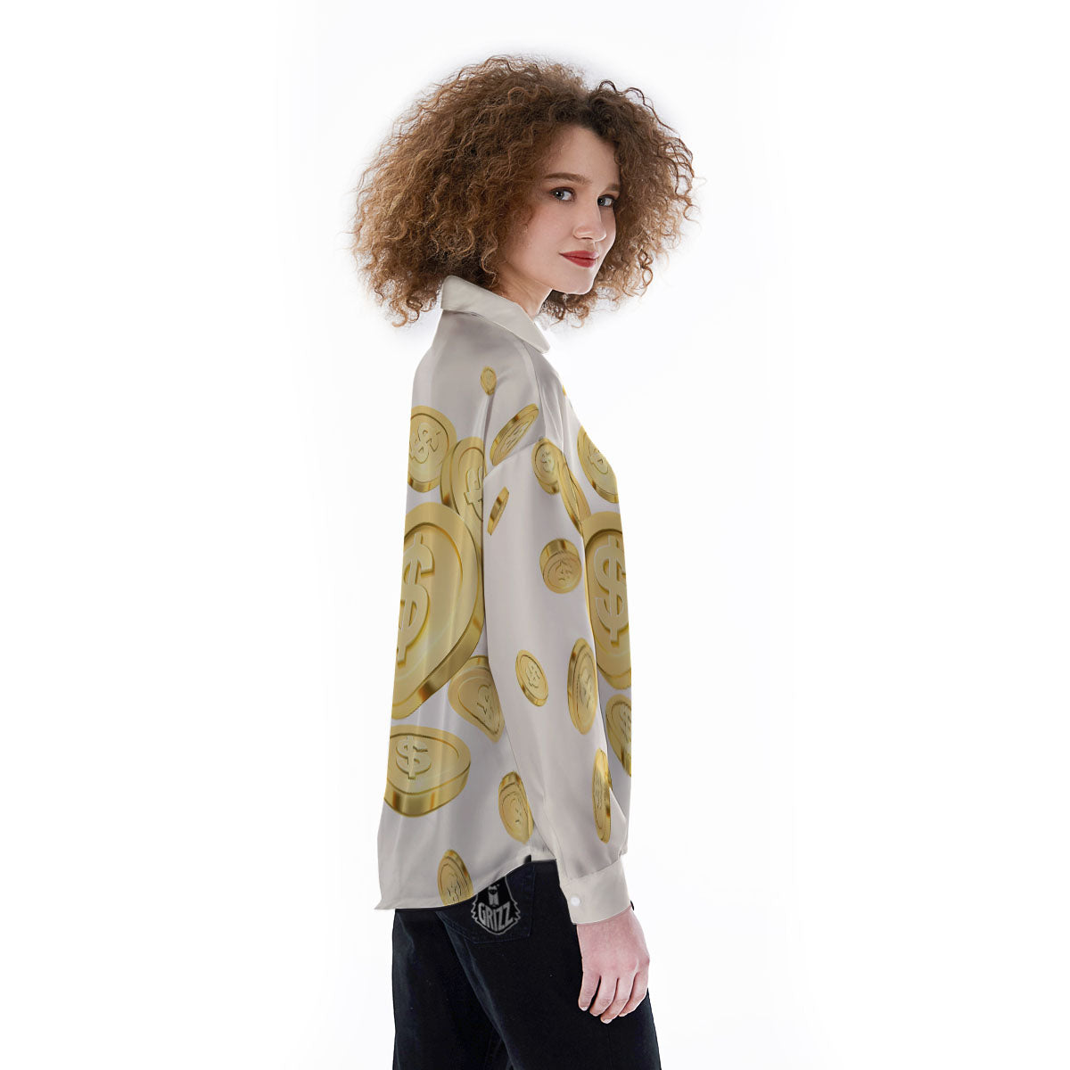 Sign Explosion Golden Dollar Print Women's Long Sleeve Shirts-grizzshop