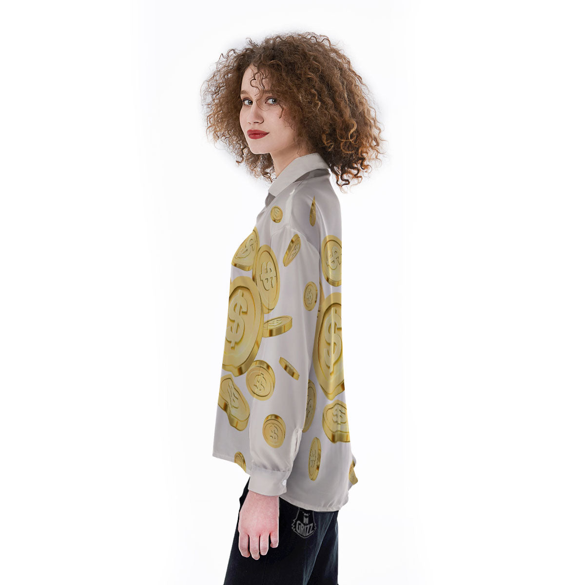 Sign Explosion Golden Dollar Print Women's Long Sleeve Shirts-grizzshop