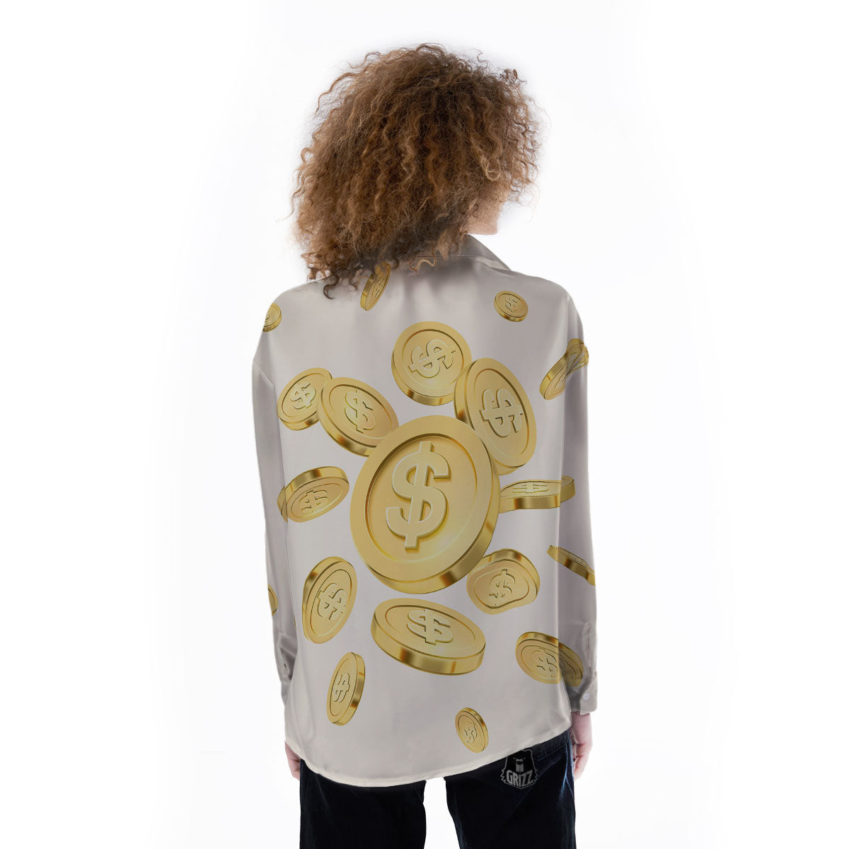Sign Explosion Golden Dollar Print Women's Long Sleeve Shirts-grizzshop