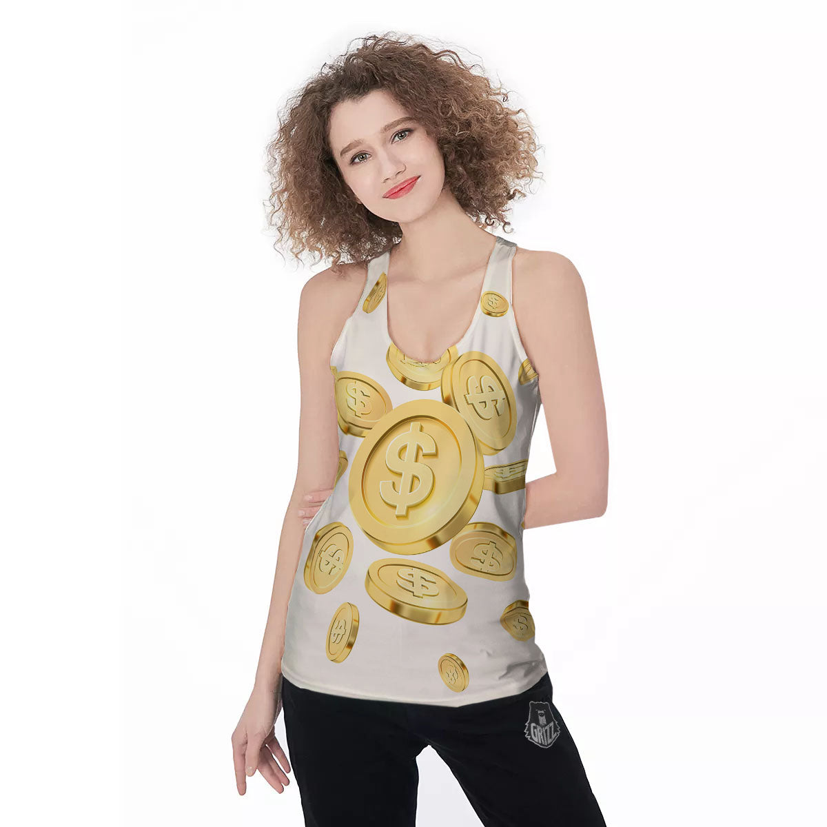 Sign Explosion Golden Dollar Print Women's Racerback Tank Top-grizzshop
