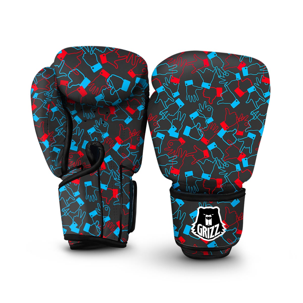 Sign Language Pattern Print Boxing Gloves-grizzshop