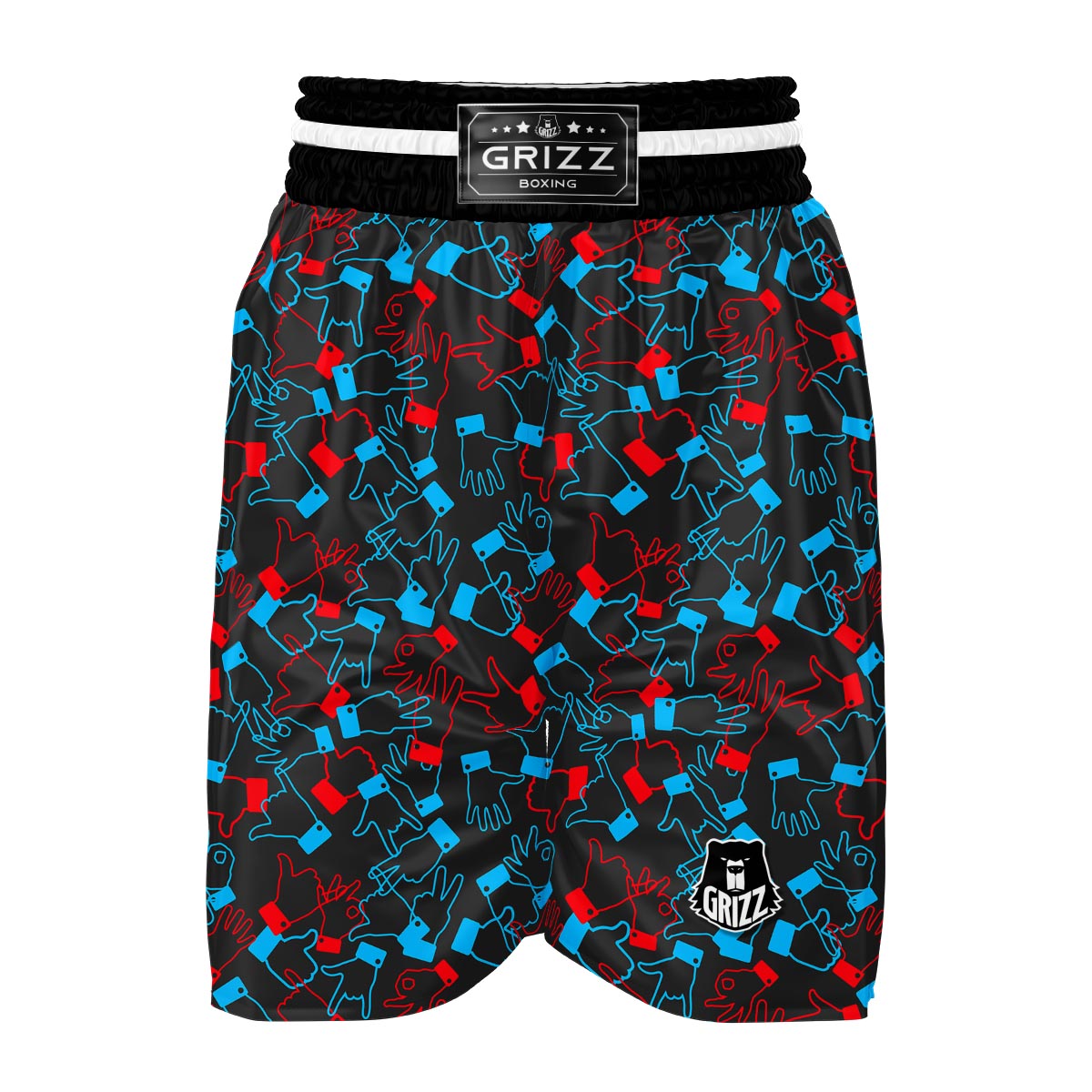 Sign Language Pattern Print Boxing Shorts-grizzshop