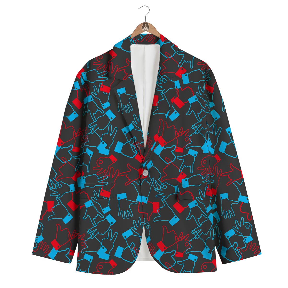 Sign Language Pattern Print Men's Blazer-grizzshop