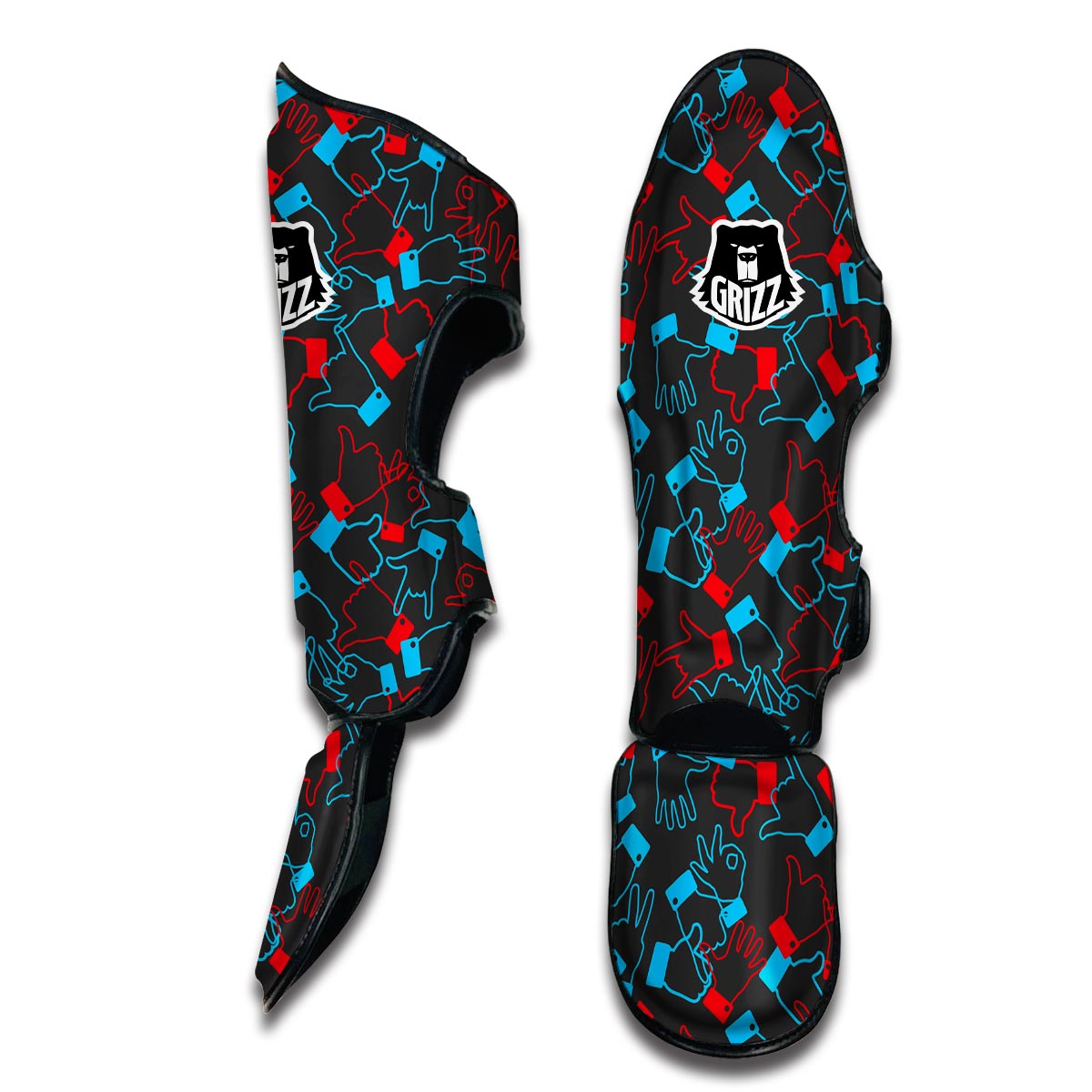 Sign Language Pattern Print Muay Thai Shin Guards-grizzshop