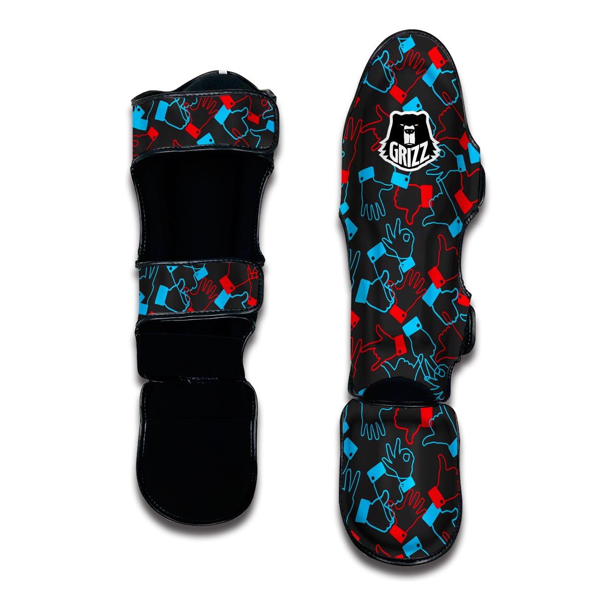 Sign Language Pattern Print Muay Thai Shin Guards-grizzshop