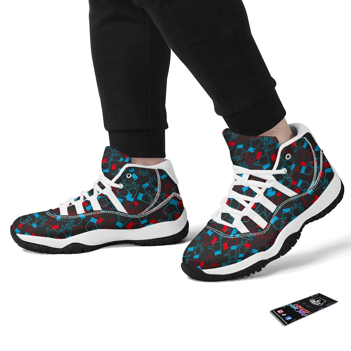 Sign Language Pattern Print White Bball Shoes-grizzshop