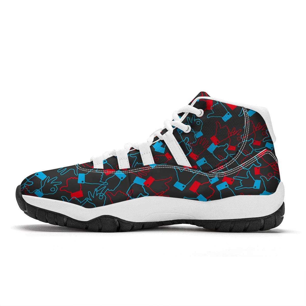 Sign Language Pattern Print White Bball Shoes-grizzshop