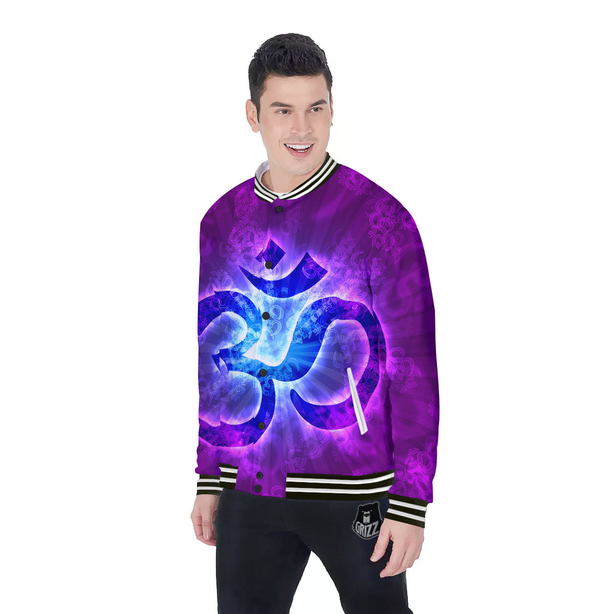 Sign Om Indian Print Baseball Jacket-grizzshop