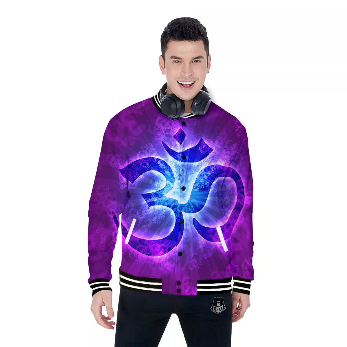 Sign Om Indian Print Baseball Jacket-grizzshop