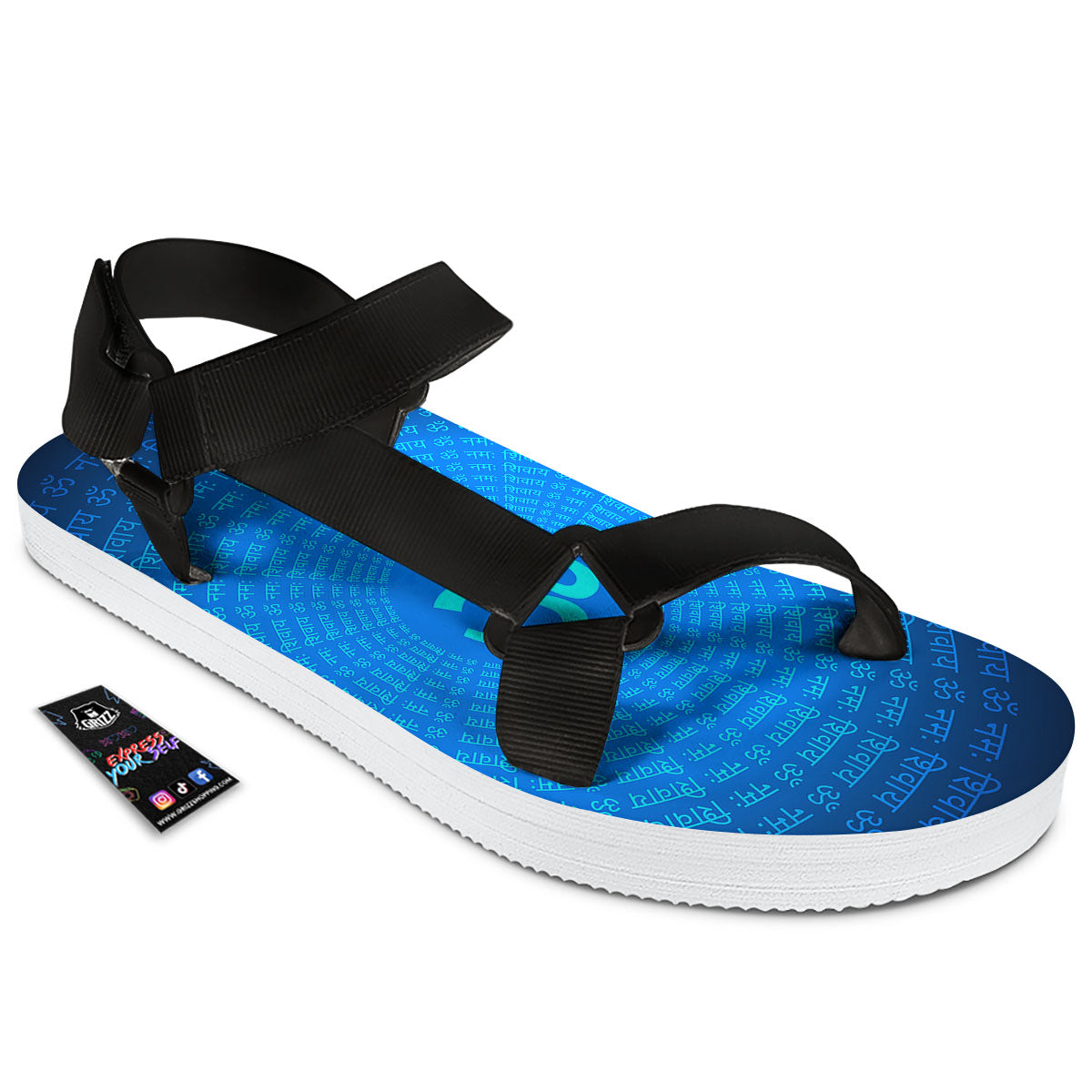 Sign Om Spiritual Print Black Open Toe Sandals-grizzshop