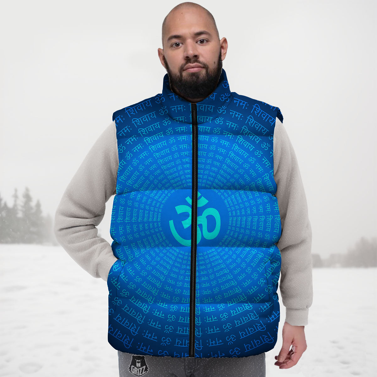 Sign Om Spiritual Print Down Vest