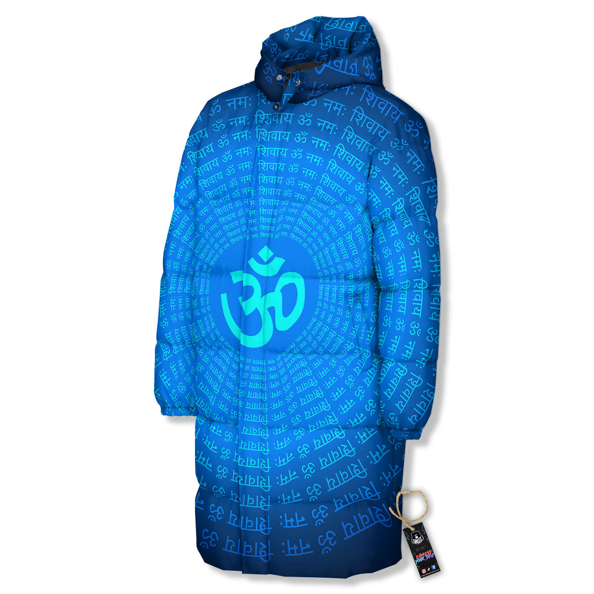 Sign Om Spiritual Print Long Down Jacket-grizzshop