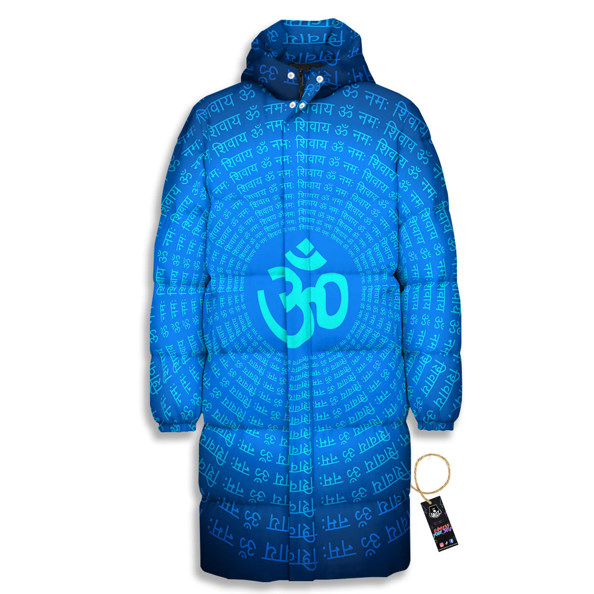 Sign Om Spiritual Print Long Down Jacket-grizzshop