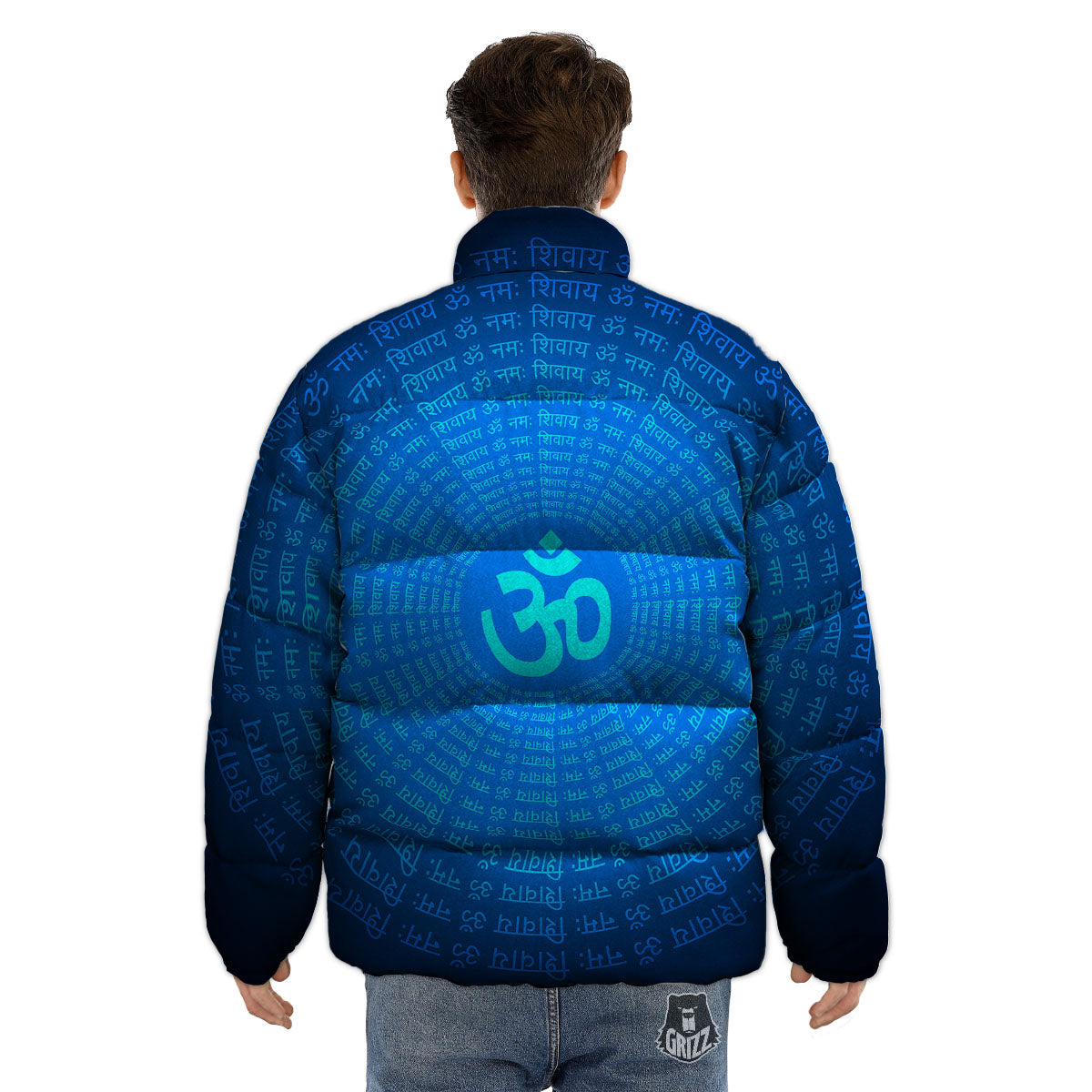 Sign Om Spiritual Print Puffer Jacket-grizzshop