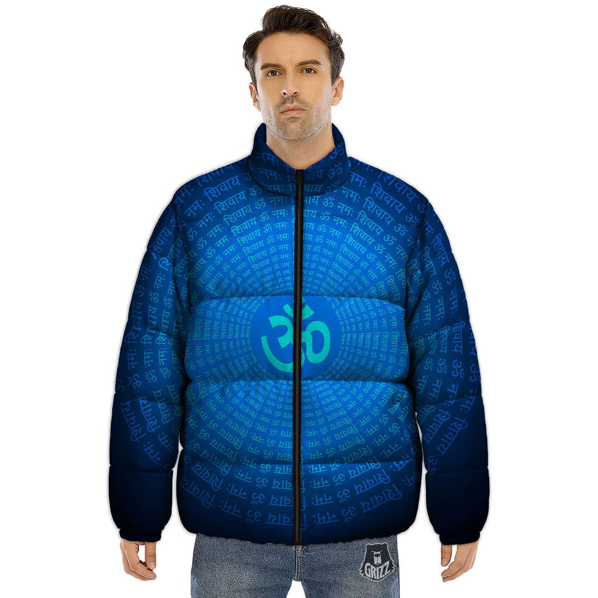 Sign Om Spiritual Print Puffer Jacket-grizzshop