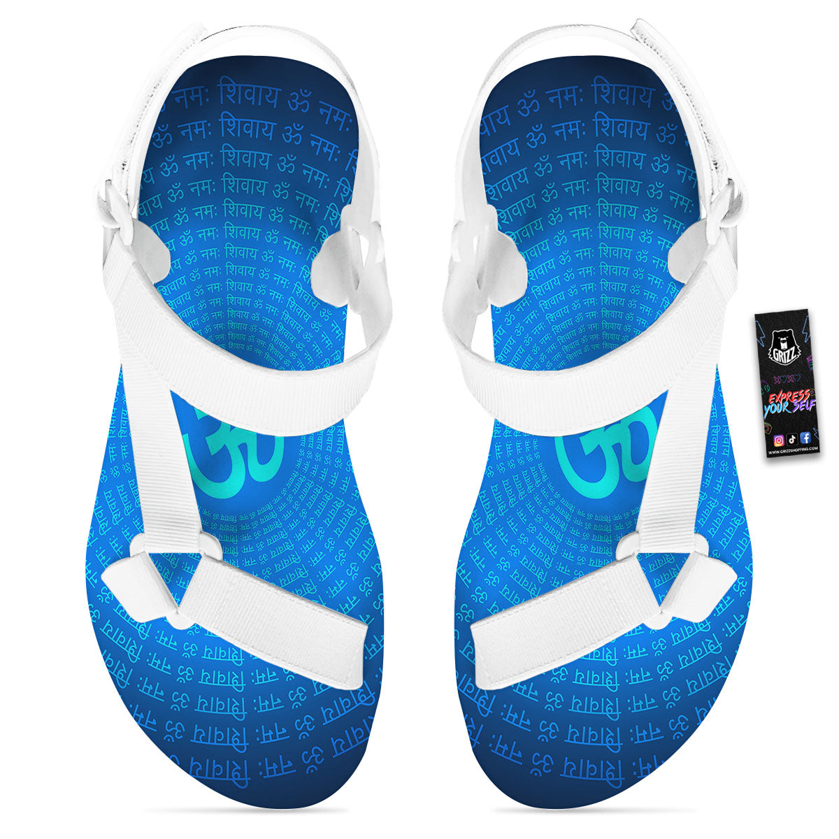 Sign Om Spiritual Print White Open Toe Sandals-grizzshop