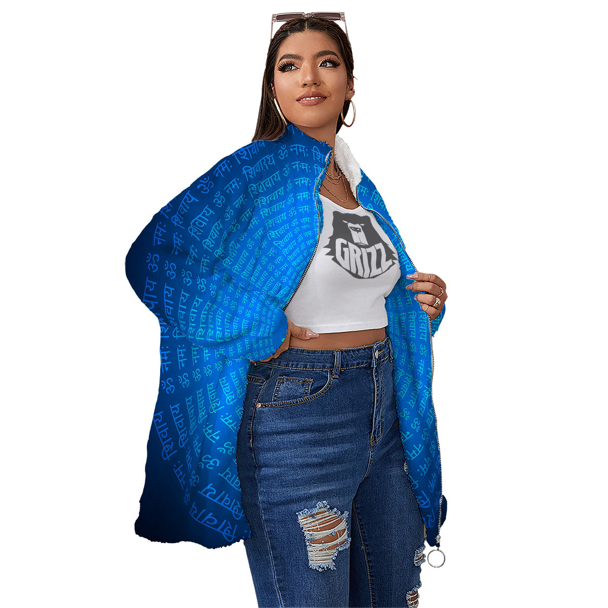 Sign Om Spiritual Print Women's Sherpa Jacket-grizzshop