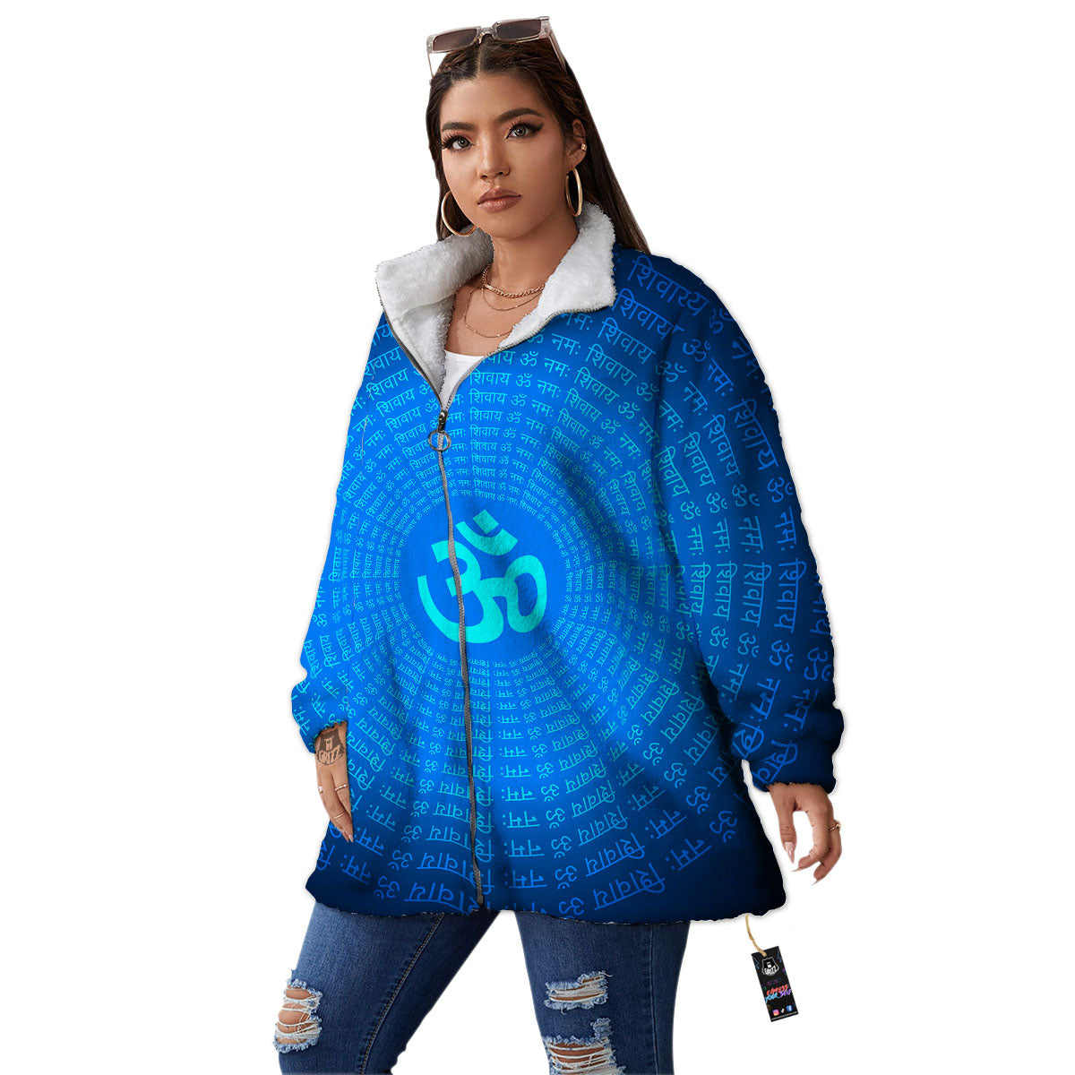 Sign Om Spiritual Print Women's Sherpa Jacket-grizzshop