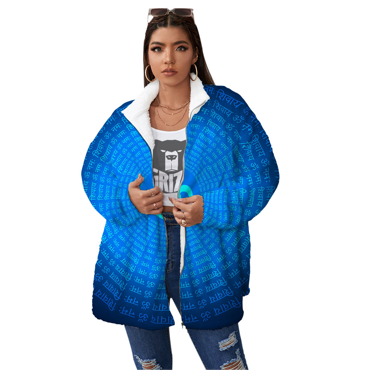 Sign Om Spiritual Print Women's Sherpa Jacket-grizzshop
