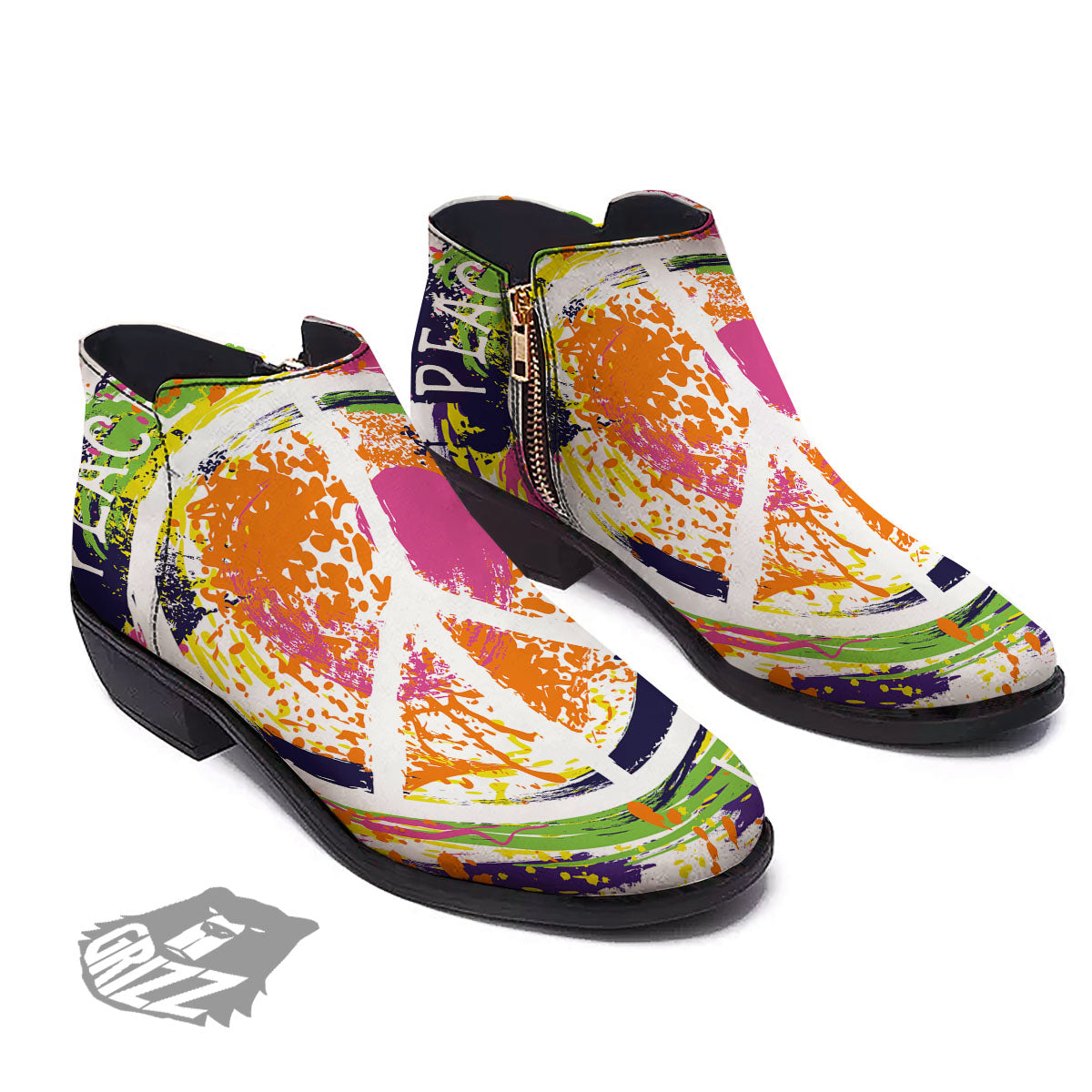 Sign Peace Rasta Print Ankle Boots-grizzshop