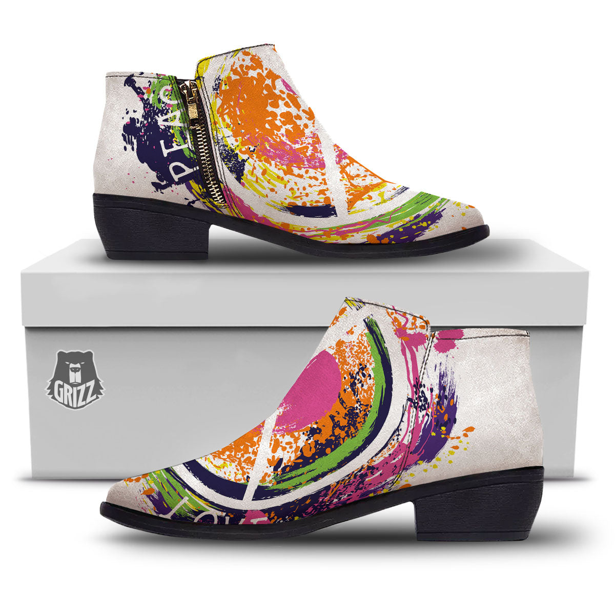 Sign Peace Rasta Print Ankle Boots-grizzshop