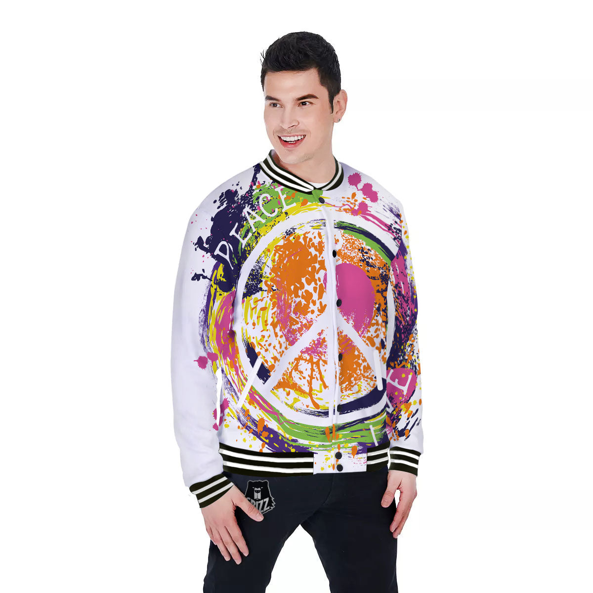 Sign Peace Rasta Print Baseball Jacket-grizzshop