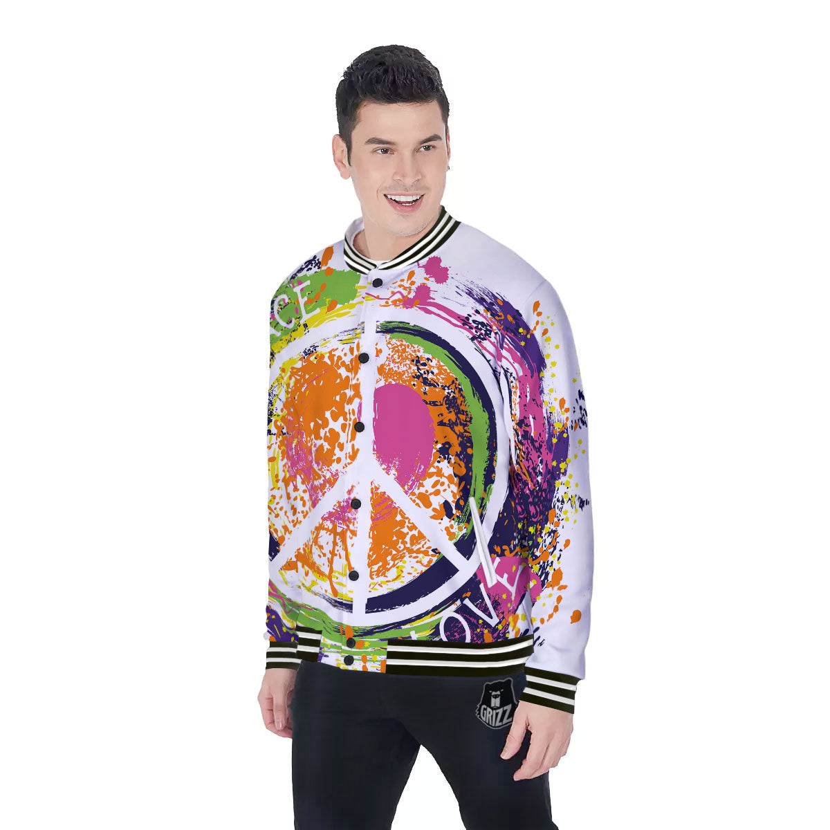Sign Peace Rasta Print Baseball Jacket-grizzshop