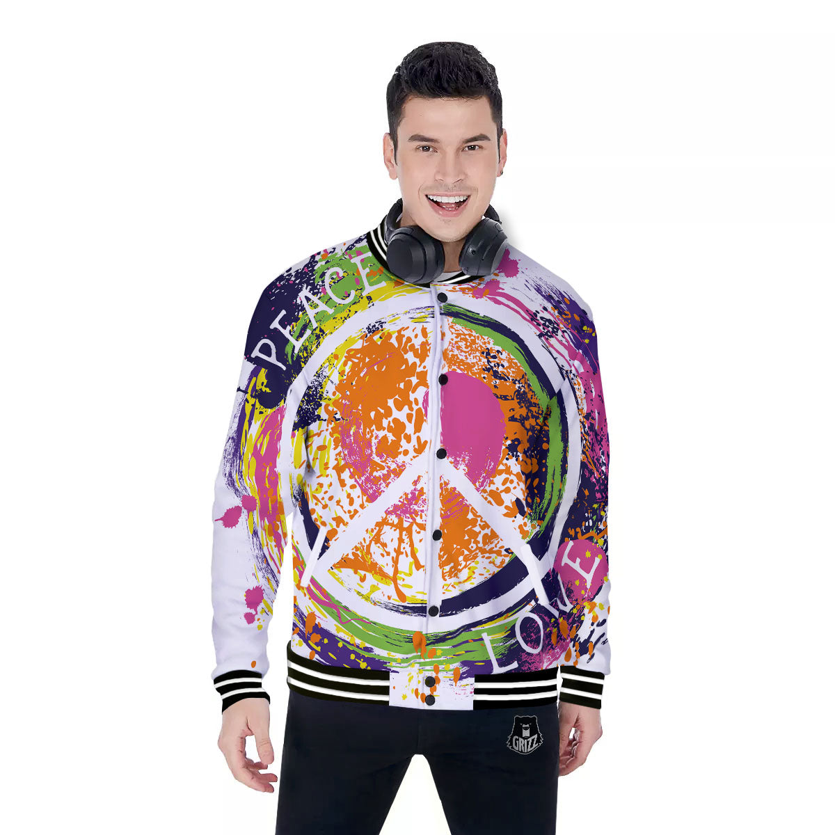 Sign Peace Rasta Print Baseball Jacket-grizzshop