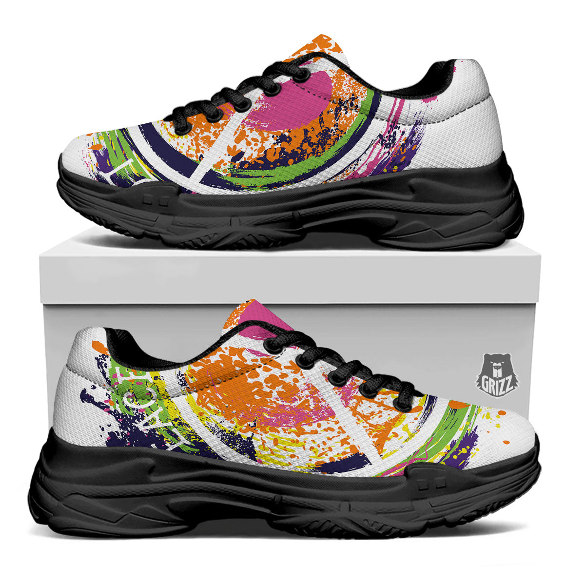Sign Peace Rasta Print Black Chunky Shoes-grizzshop