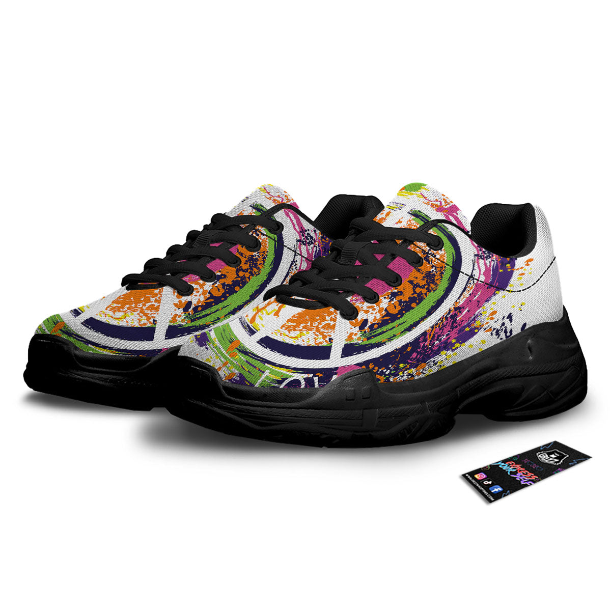 Sign Peace Rasta Print Black Chunky Shoes-grizzshop
